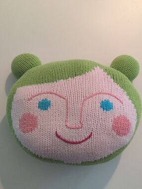 Blabla Plush Knit Doll Head Pillow - Green and Pink